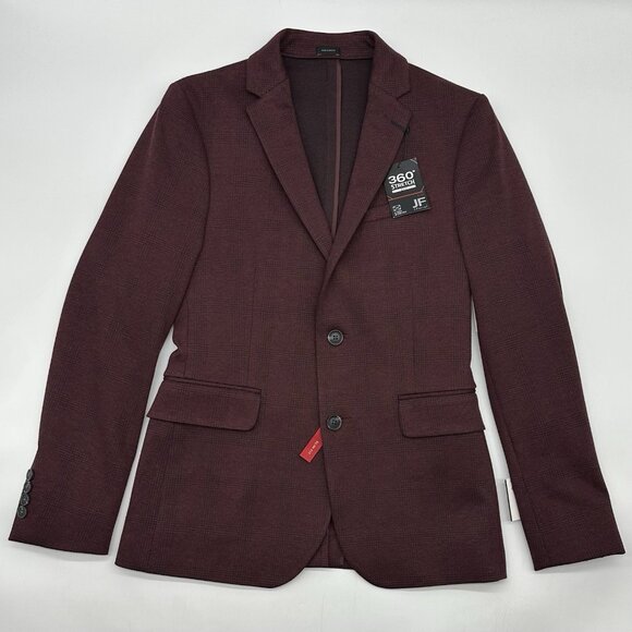 JF J Ferrar Size Small 34/36 SH Slim Fit Burgundy Mini Check Suit Jacket Blazer - Picture 1 of 12